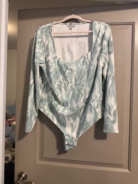 Jenni Light Aqua Marble Scoop-Neck Long Sleeve Bodysuit